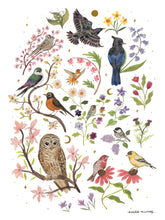 Load image into Gallery viewer, Spring Birds Art Print with Gold Foil
