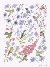 Load image into Gallery viewer, Spring Hummingbird Garden Art Print with Iridescent Foil
