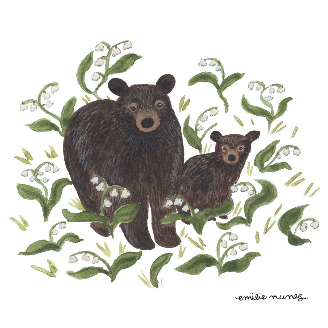 Black bears & lily of the valley Postcard