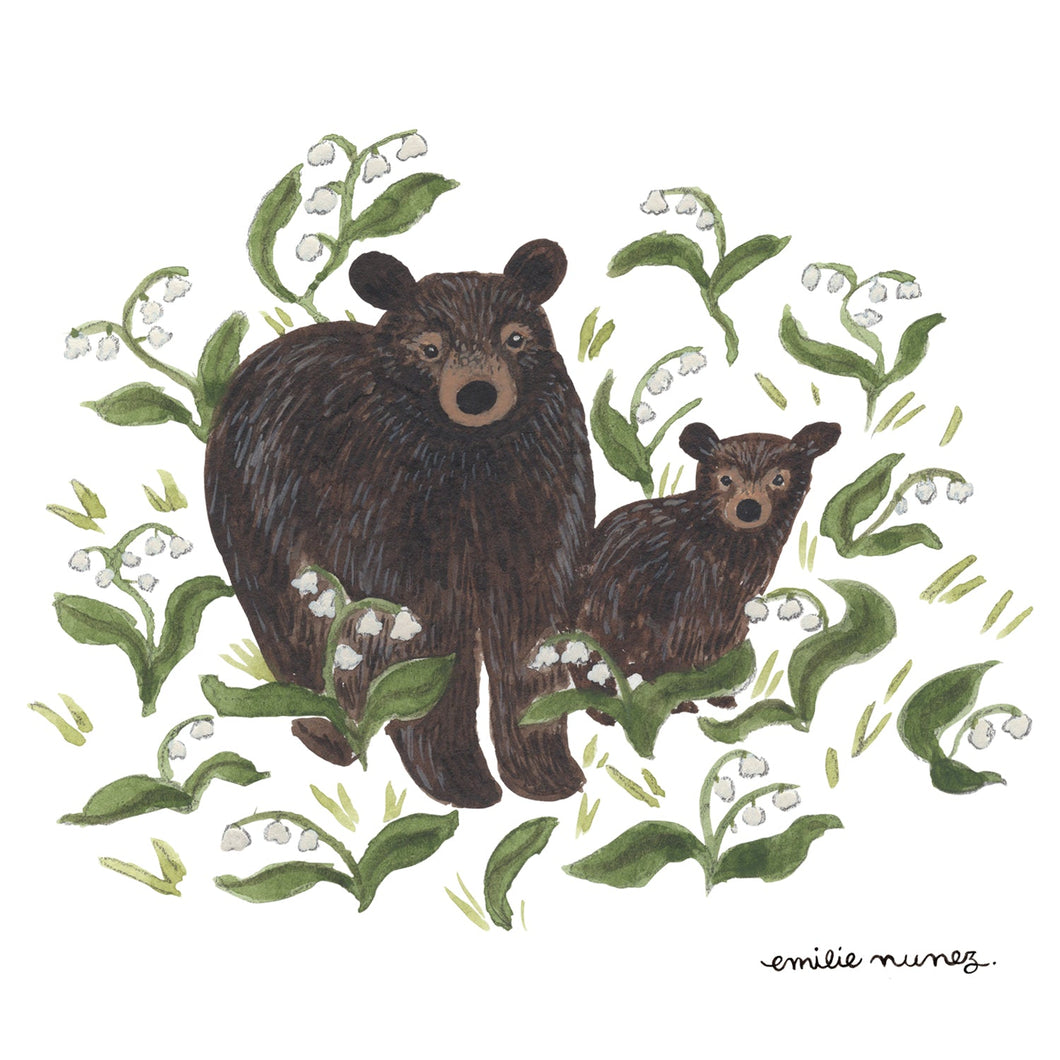 Black bears & lily of the valley Postcard-Wholesale