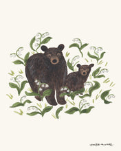 Load image into Gallery viewer, Black Bears &amp; Lily-of-the-valley Art Print
