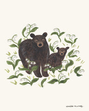 Load image into Gallery viewer, Black Bears &amp; Lily-of-the-valley Art Print - Wholesale
