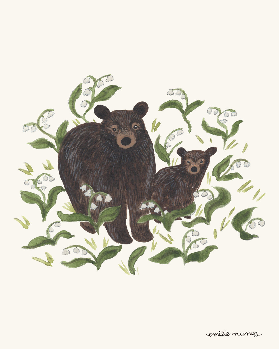 Black Bears & Lily-of-the-valley Art Print - Wholesale