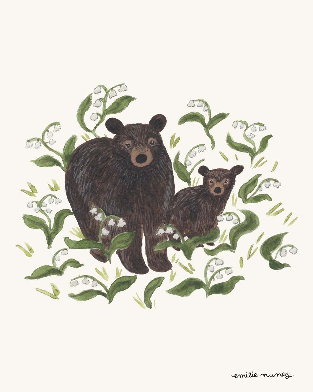 Black Bears & Lily-of-the-valley Art Print