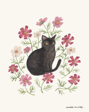 Load image into Gallery viewer, Black Cat &amp; Cosmos Art Print
