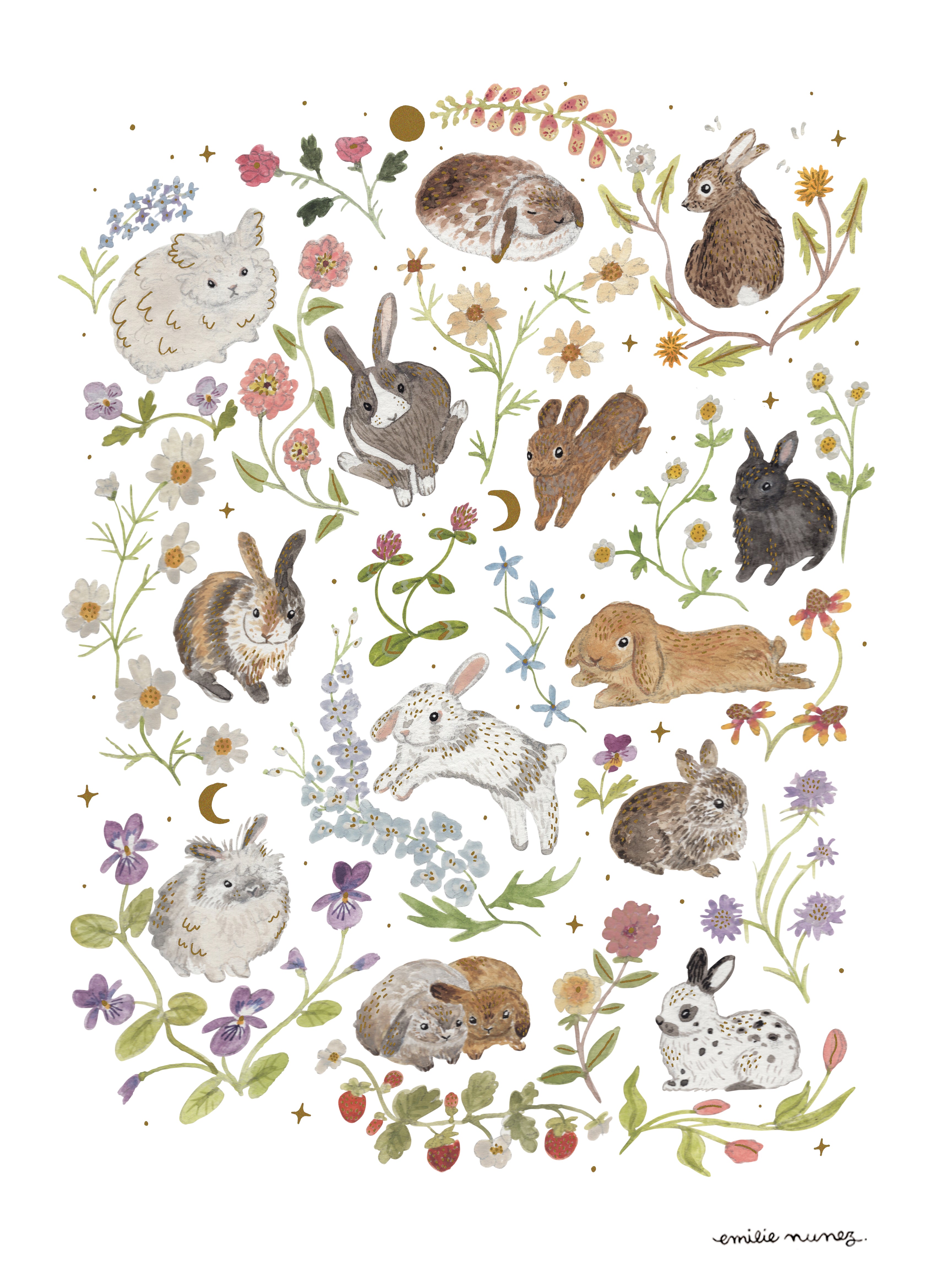 Rabbits Art Print with Iridescent Foil
