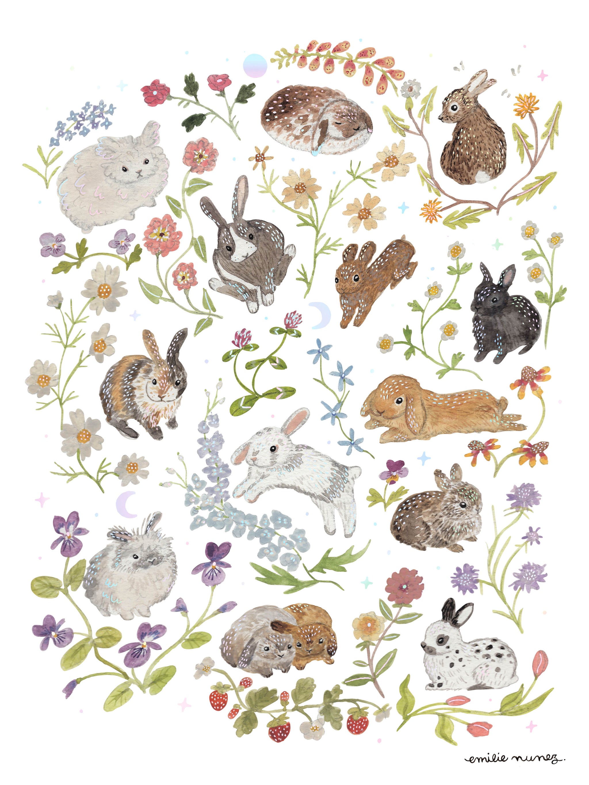 Rabbits Art Print with Iridescent Foil