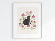 Load image into Gallery viewer, Black Cat &amp; Cosmos Art Print
