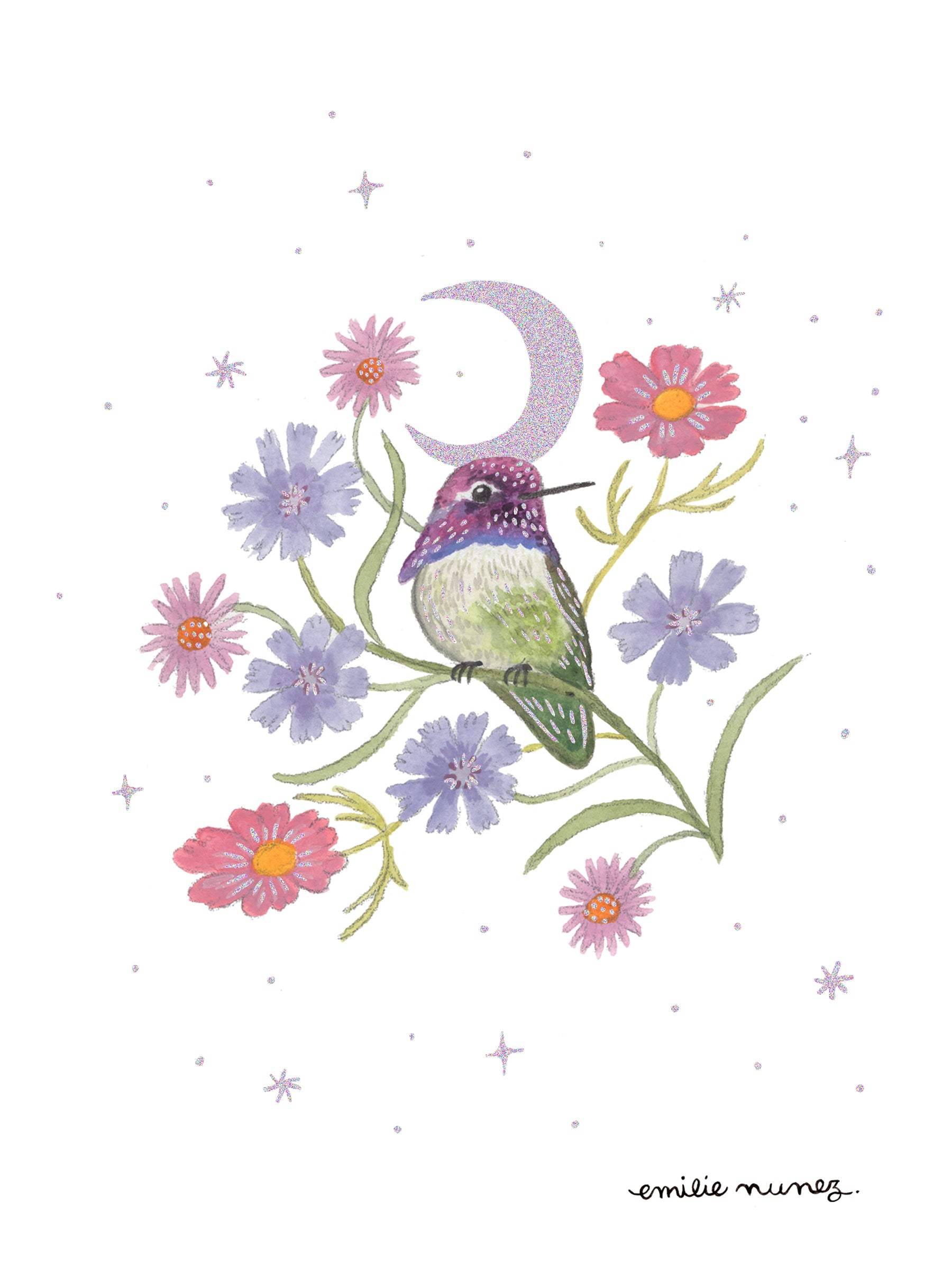 Costas Hummingbird Art Print with Iridescent Foil