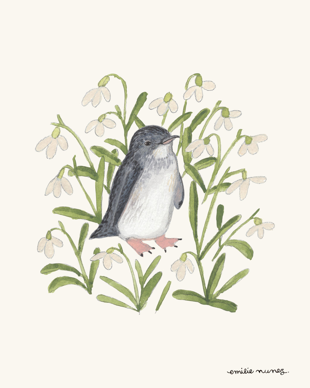 Fairy Penguin & Snow Drops Art Print