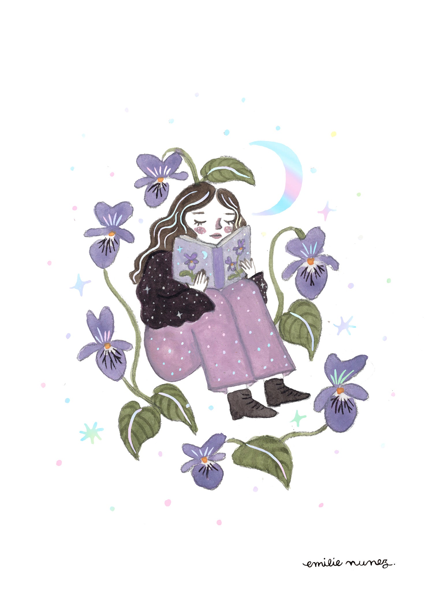 Fleur & Violets Art Print with Iridescent Foil