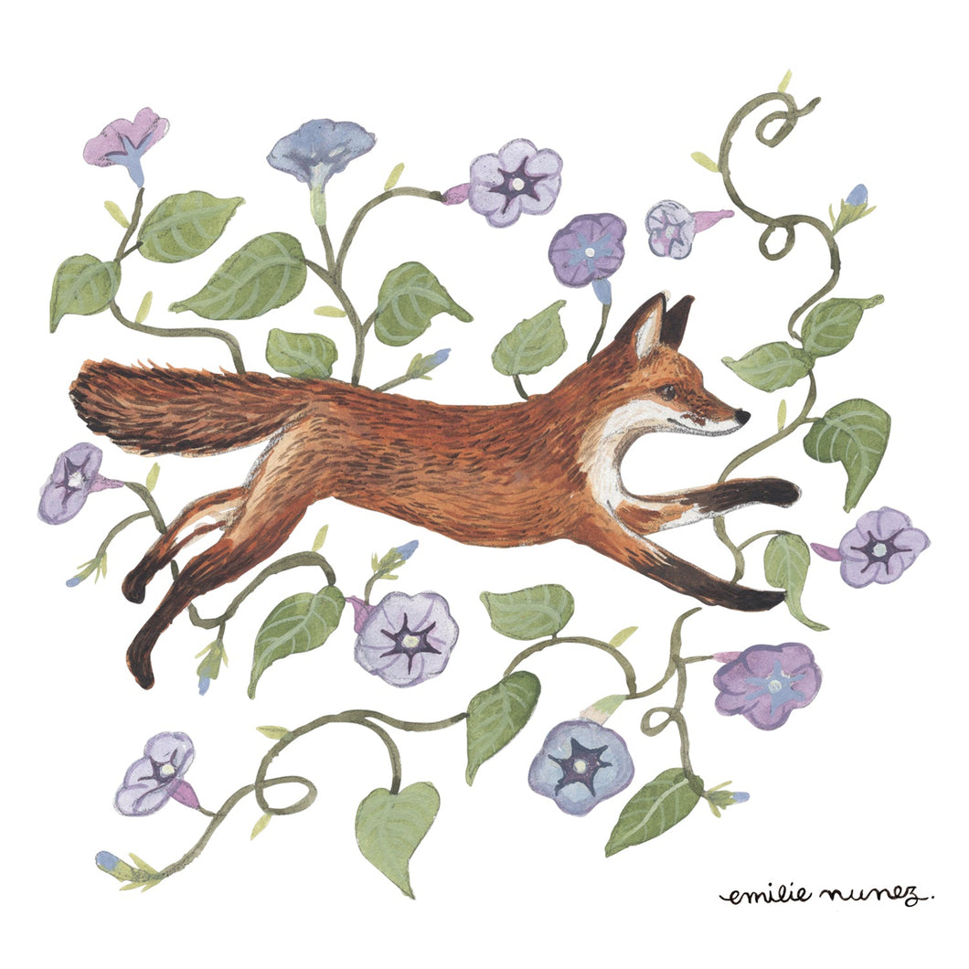 Fox & Morning Glory Postcard-Wholesale