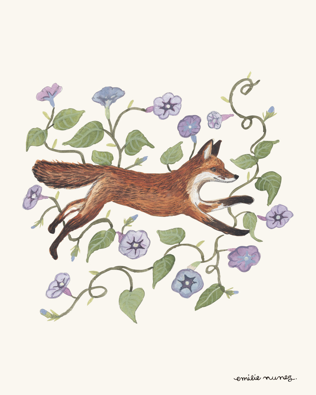 Red Fox & Morning Glory Art Print