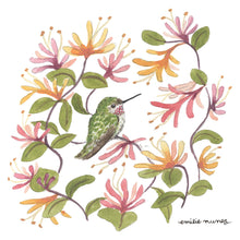 Load image into Gallery viewer, Anna’s hummingbird &amp; honeysuckle Postcard-Wholesale

