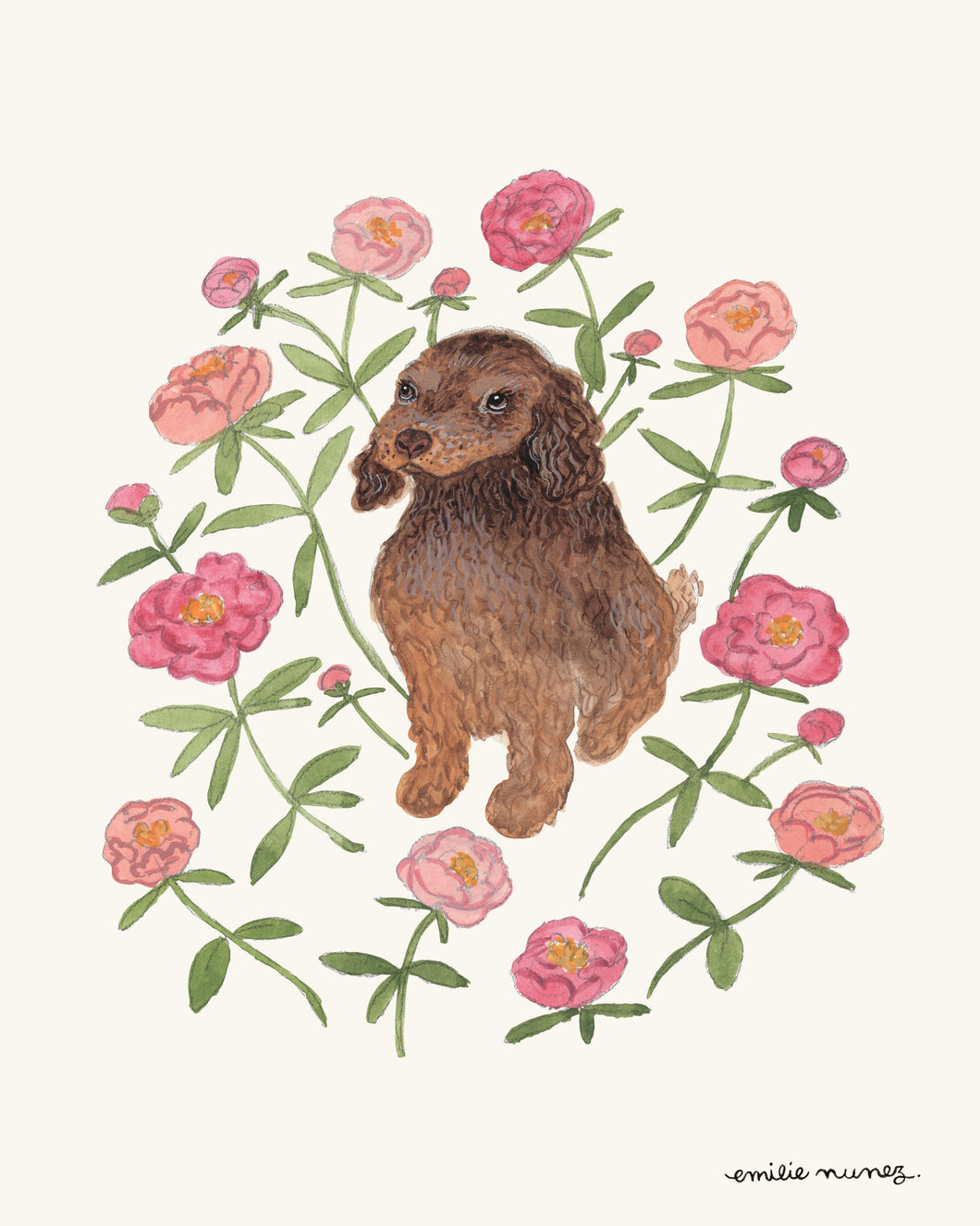 Dog & Peony Art Print