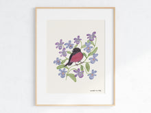 Load image into Gallery viewer, Pink Robin &amp; Violets Art Print
