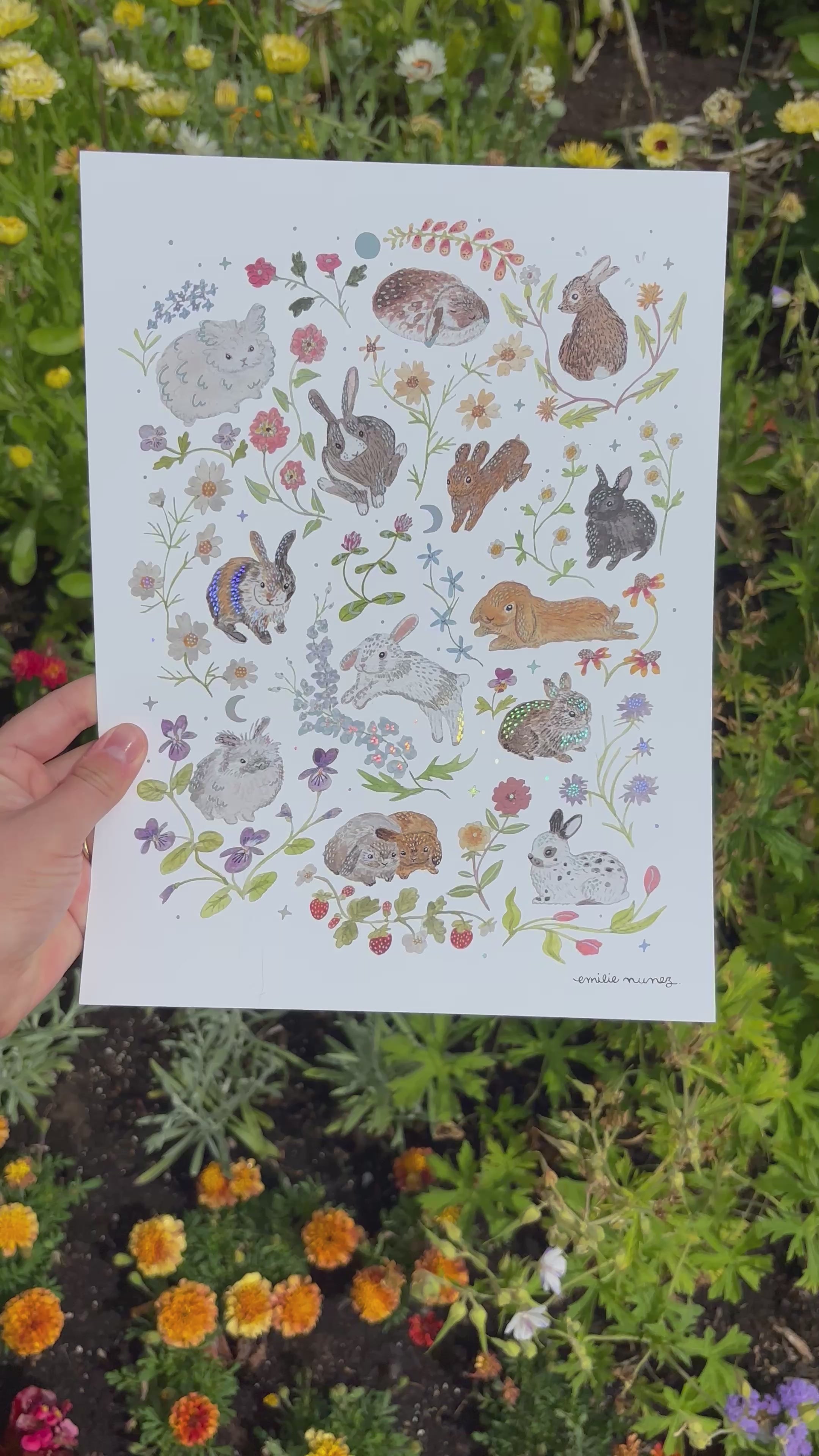 Rabbits Art Print with Iridescent Foil