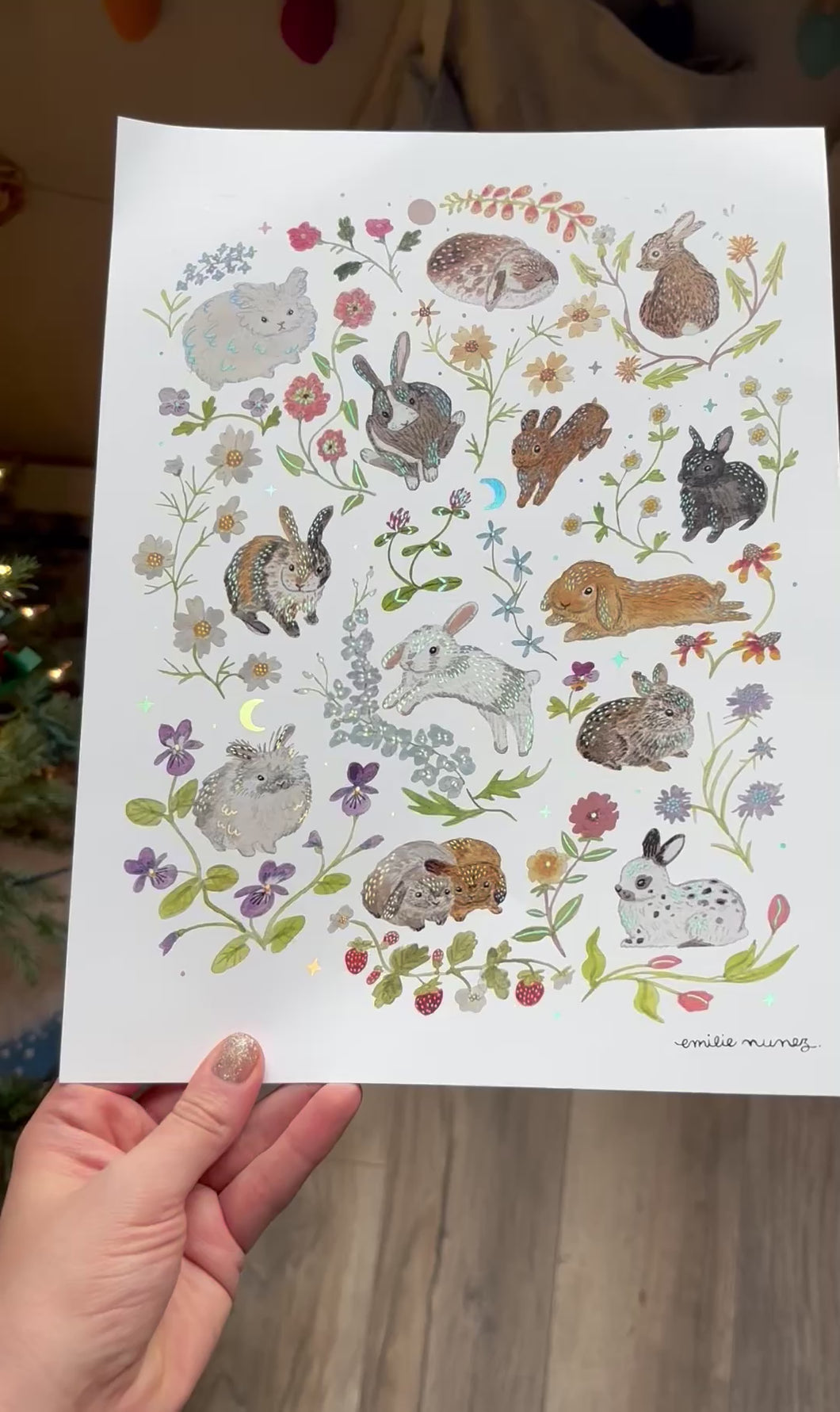 Rabbits Iridescent Foil Art Print