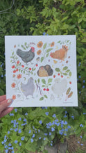 Load and play video in Gallery viewer, Chickens Art Print with Gold Foil
