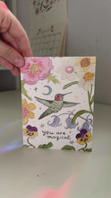 Load and play video in Gallery viewer, "You Are Magical" Hummingbird Iridescent Foil Greeting Card
