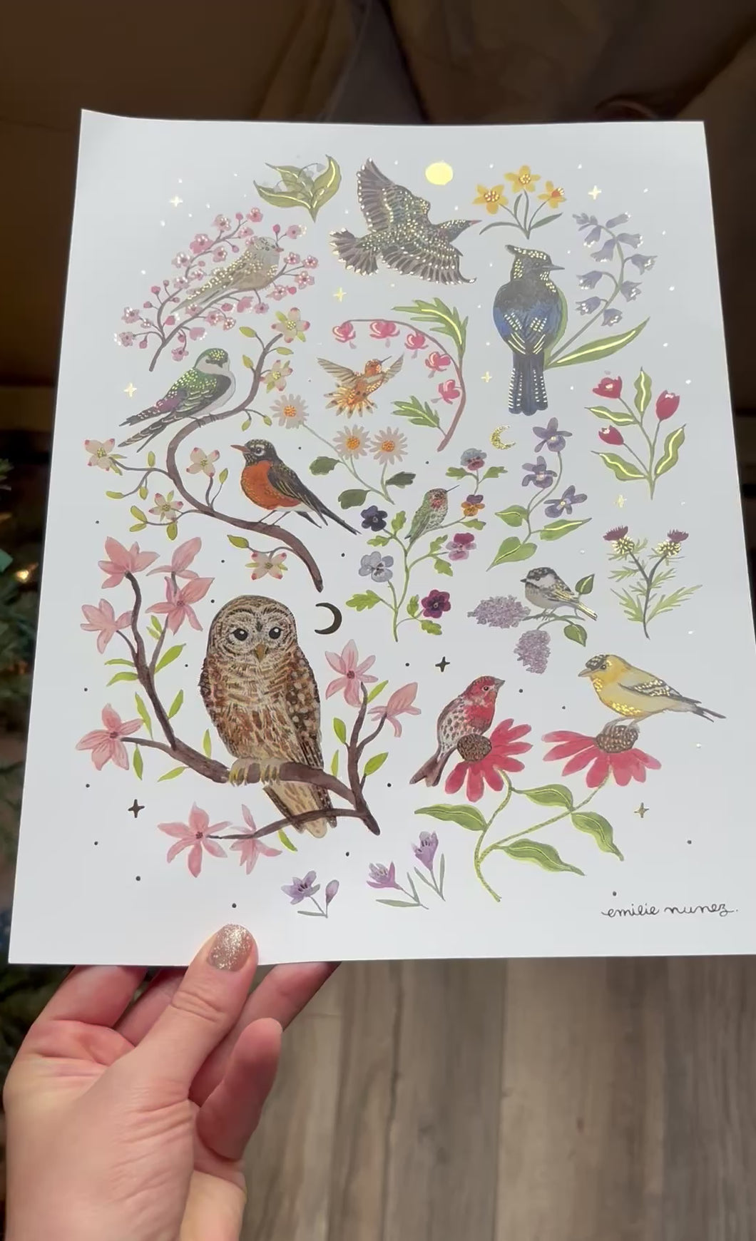 Spring Birds Gold Foil Art Print