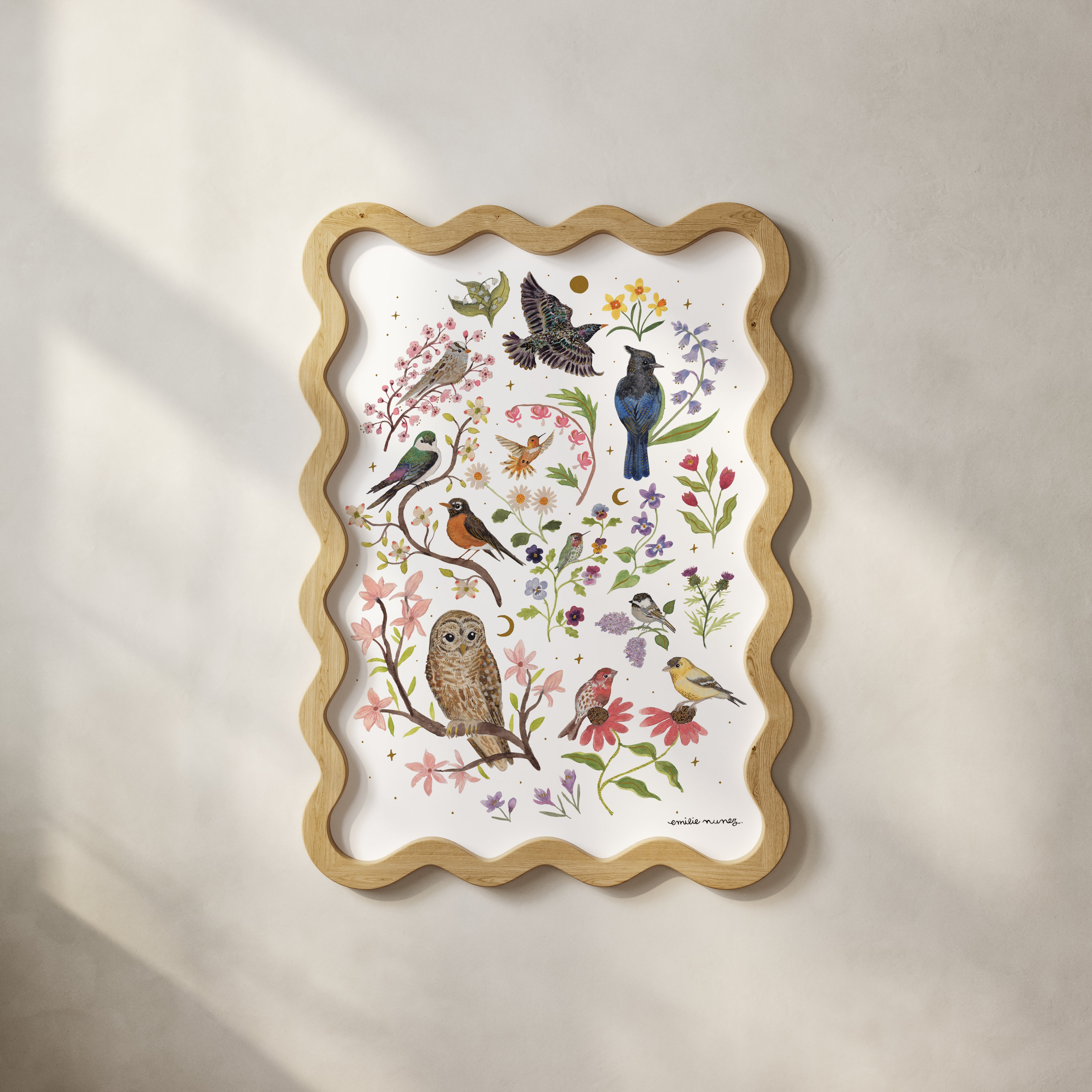 Spring Birds Art Print with Gold Foil